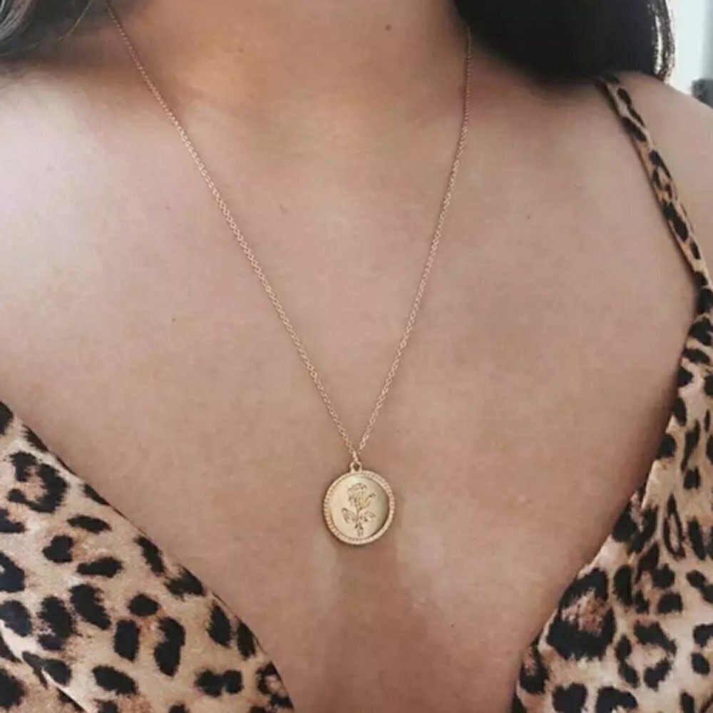 Boho round rose Necklace chain jewelry